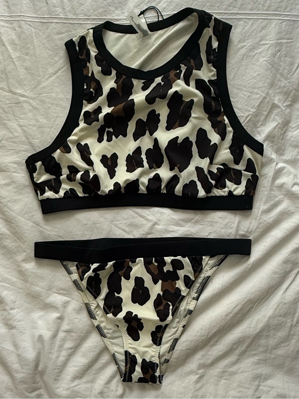 SOLID & STRIPED Leopard-Print Bikini Set in Black, Cream & Brown